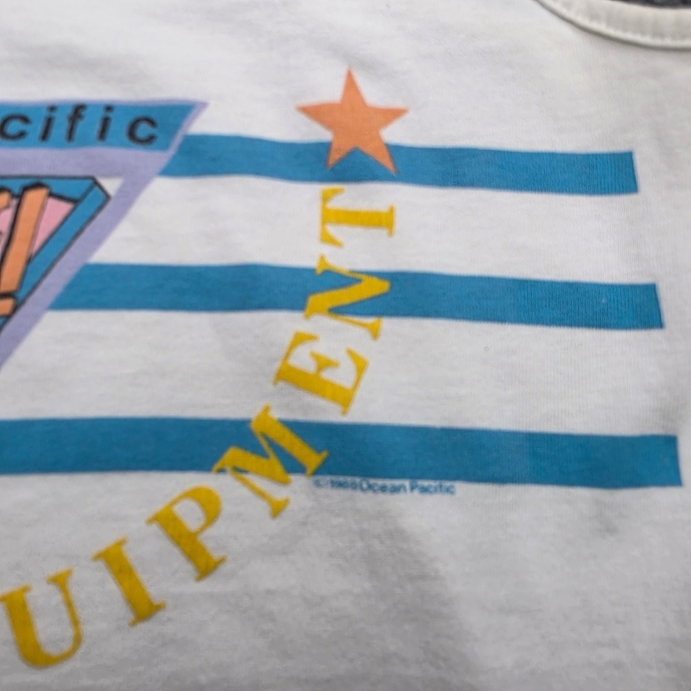Vintage 80s Ocean Pacific OP Surf Tank Top Shirt Medium White Graphic Made USA - Picture 4 of 7